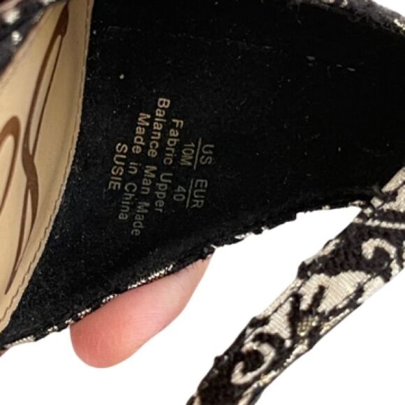 Sam Edelman Susie Black Metallic Jacquard Pattern Ankle Strap Heels Size 10 - Picture 6 of 7